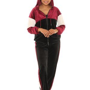 Color Block Pocket Velvet Hoodie & Drawstring Joggers